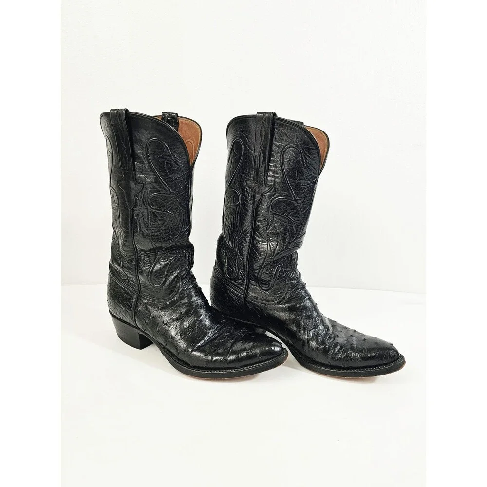 Lucchese 8.5 D Black Full Quil Ostrich Leather Cowboy Boots Proto Type Limited